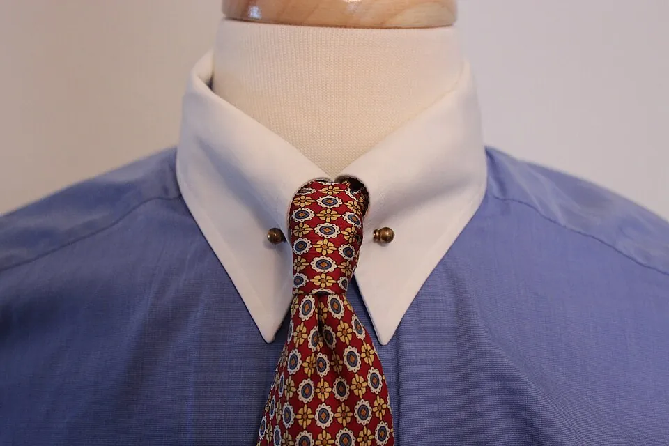 Collar pin in use in on shirt with winchester pin collar. Front view